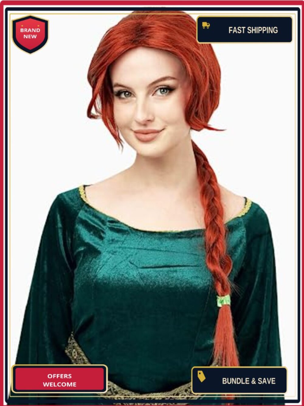 Long Braided Princess Costume Wig Synthetic Fiber for Halloween Cosplay